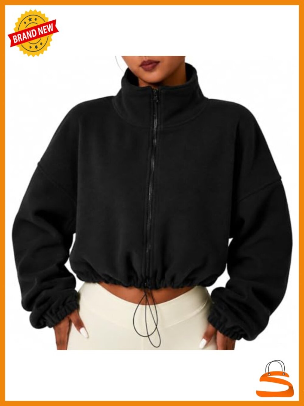 Womens Cropped Fleece Full Zip Jacket Sherpa Winter Coat